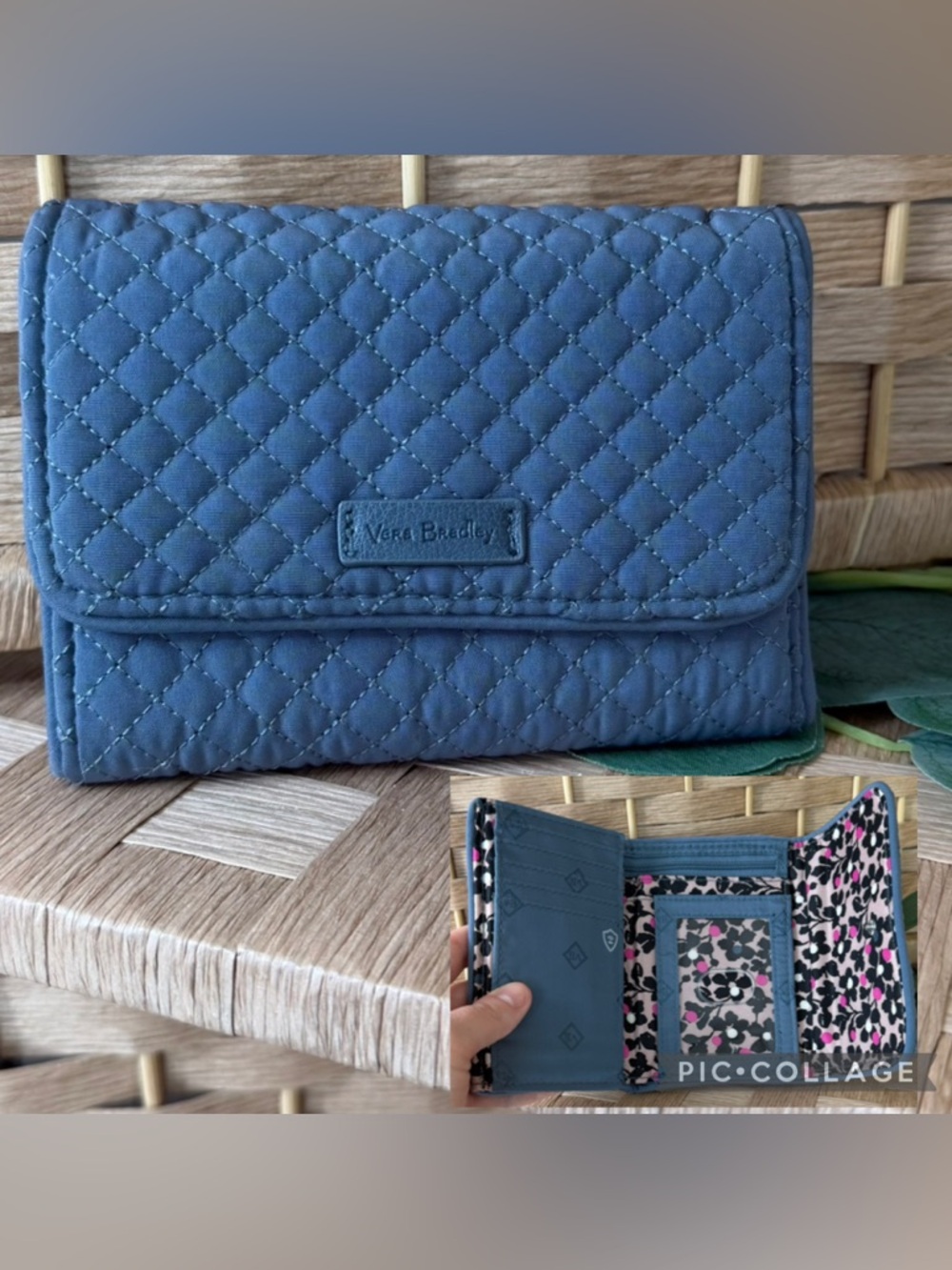 Vera Bradley Riley Microfiber Compact Trifold RFID Small Wallet Gray/Floral